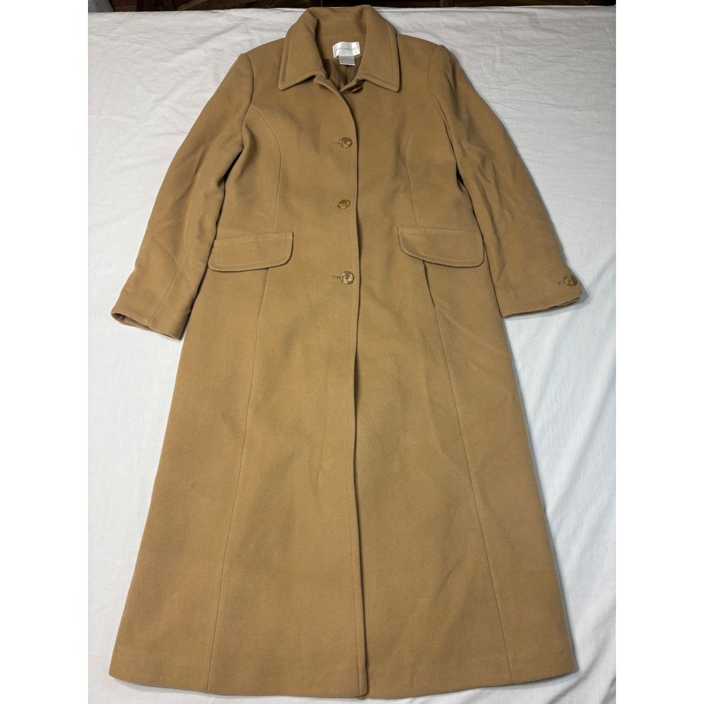 Worthington Camel Wool Cashmere Blend Long Trench Coat Tan Size 14 Vintage Style